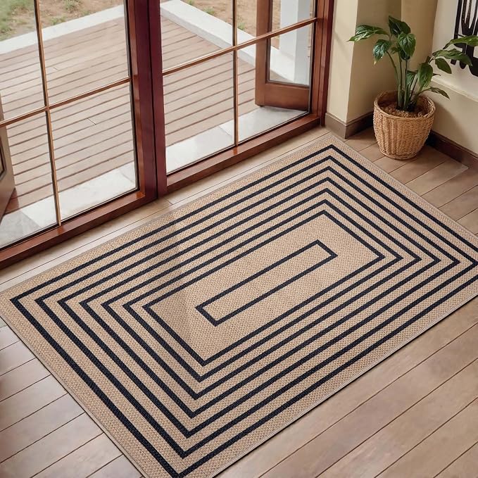 Tangsoo Geometric Easy Jute Rug 2x3 Washable Rug, Small Area Rug