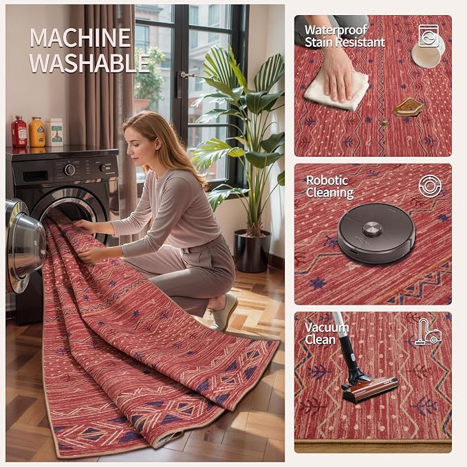 SERISSA 2x3 Rugs for Entryway, Washable Non-Slip Red Ochre Small Area Rug