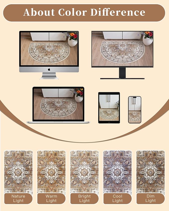 Madane Washable Half Circle Round Rug 2x3, Small Half Moon Rug Entryway