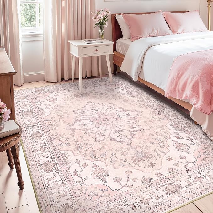 RELEANY Area Rugs 5'x8' Washable Non-Slip, Floral Vintage Distress Medallion