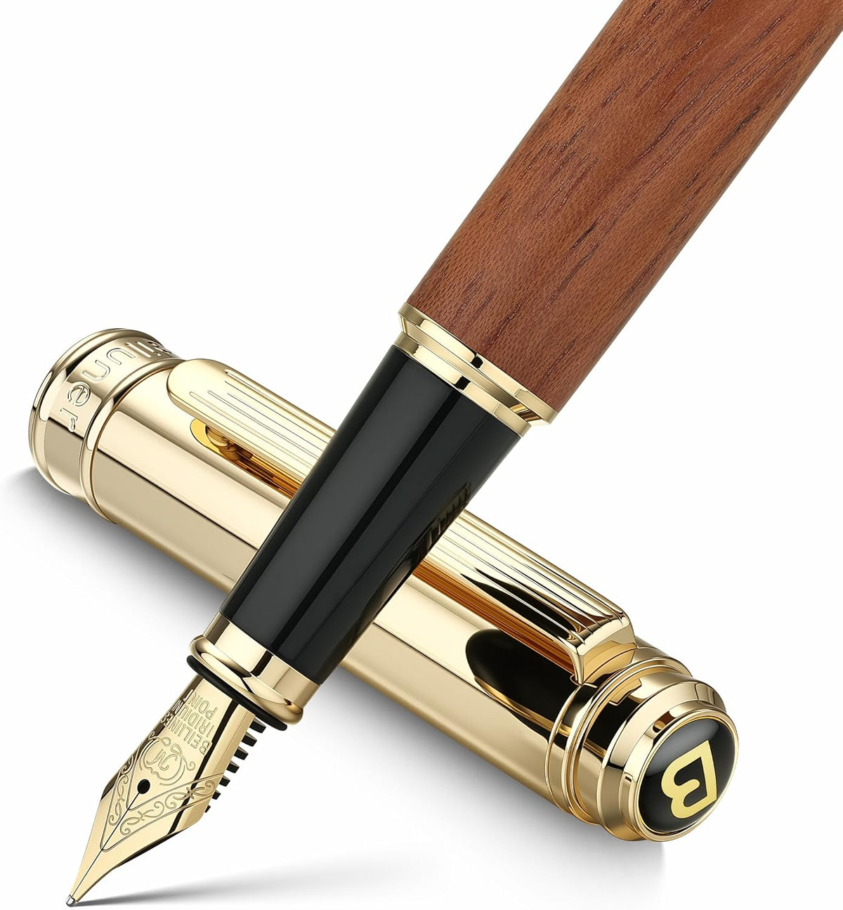 BEILUNER 316 Fountain Pen,Stunning Luxury,24K Gilded Nib(Medium)-Rosewood