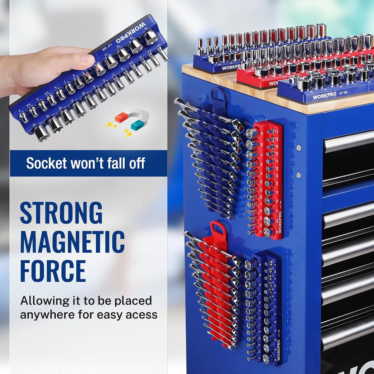 WORKPRO 8-Piece Magnetic Socket and Wrench Organizer Set