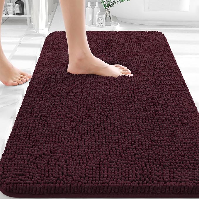 OLANLY Bathroom Rugs 32x20, Extra Soft Absorbent Chenille Bath Rugs, Rubber