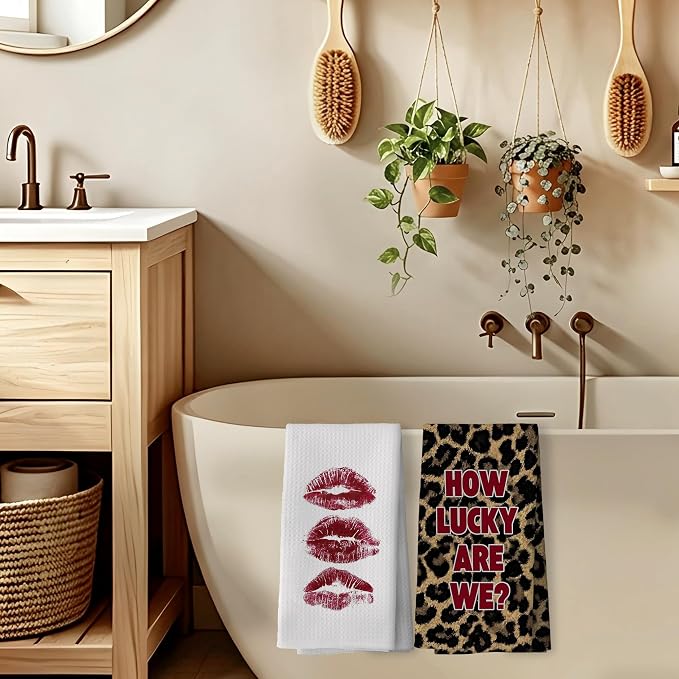 Trendy Red Cheetah Print Hand Towels