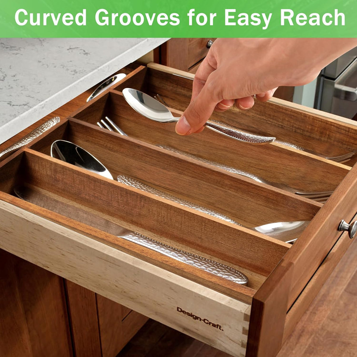 Greenual Acacia Wood Silverware Organizer 10 In Utensil Organizer Silverware Tray for Drawer Cutlery Flatware Organizer for Kitchen 2 Pack