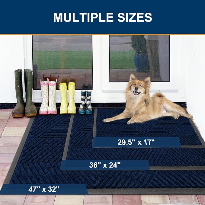 Smiry Front Door Mat Outside Entrance, Heavy Duty Sturdy Natural Rubber Doormat