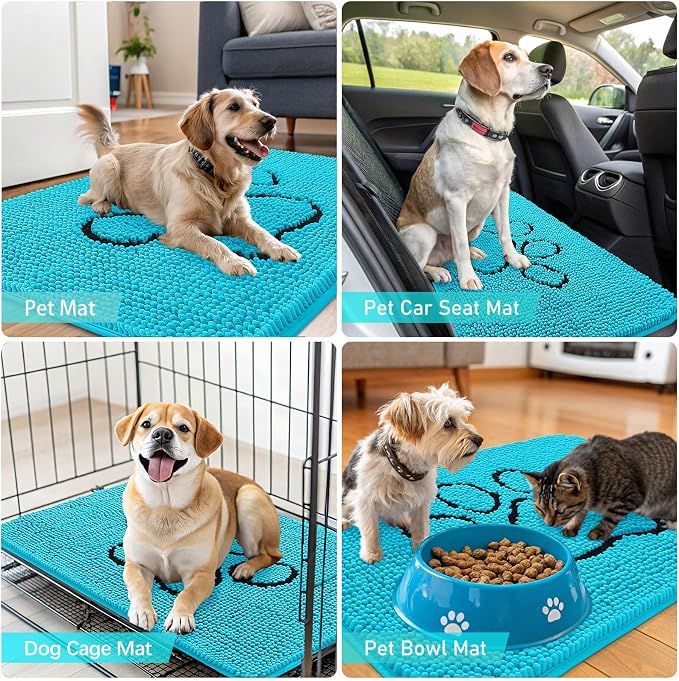 OLANLY Dog Door Mat for Muddy Paws 48x30, Paw Print Design, Absorbs Moisture