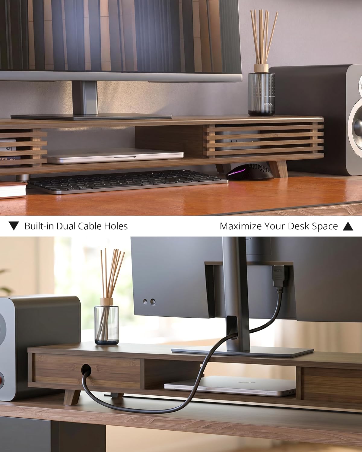 Computer Monitor Stand with Sliding Door,42 Inch,Toasted Bamboo