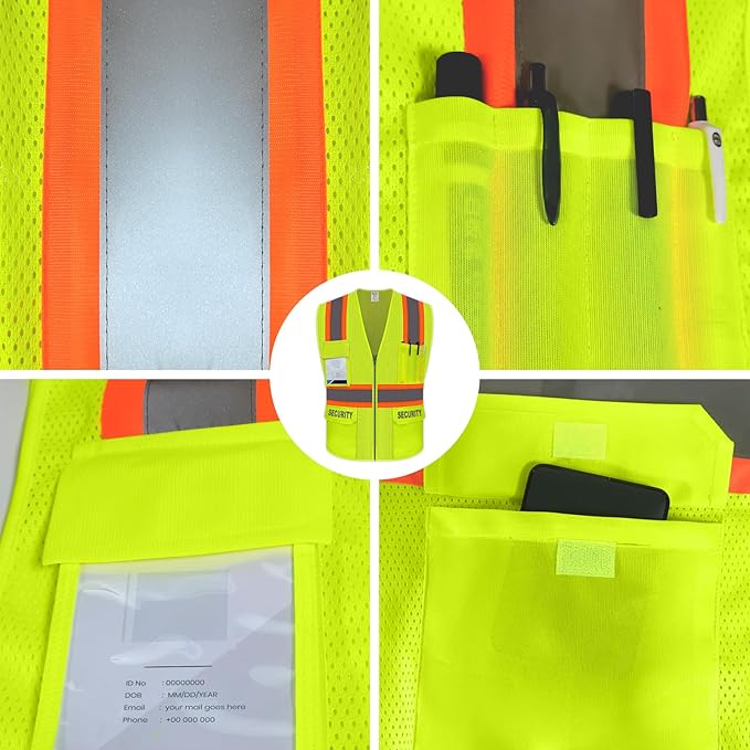 Security Vest for Men Women, Safety Vest for Men Women, Hi Vis Neon Safety Work Wear with Reflective Strip, ANSI Compliant, Yellow, 4XL