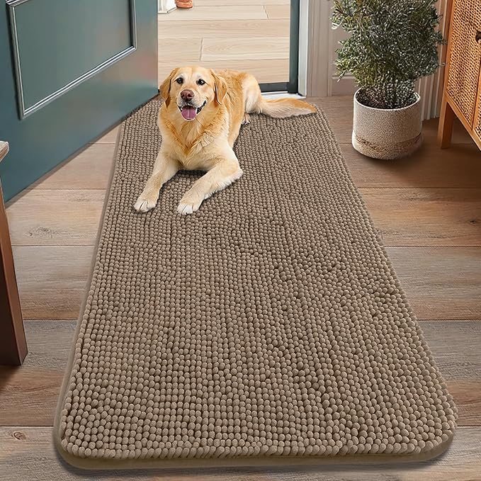 Smiry Dog Door Mat for Muddy Paws 48x30, Absorbent Dirt Trapper, Non-Slip
