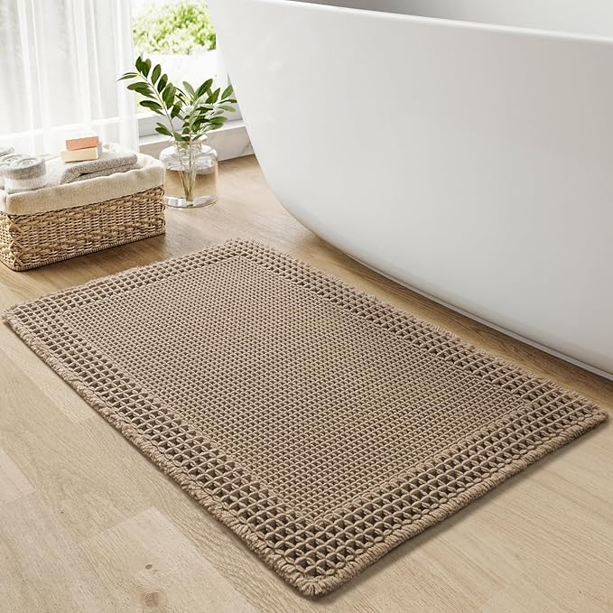 RESARE Waffle Bath Mat for Bathroom, Super Absorbent Bathroom Rugs Non Slip
