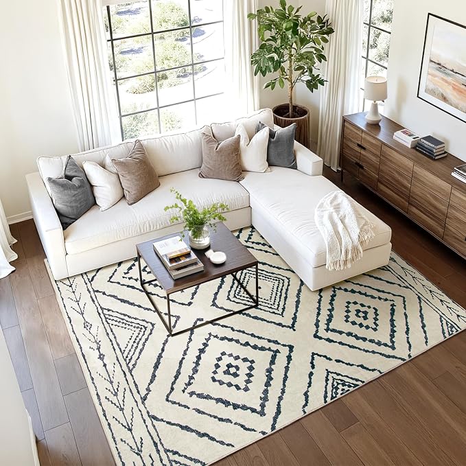 BESTSWEETIE Area Rug 8x10 Rug Machine Washable Non-Slip Low Pile Print Pattern