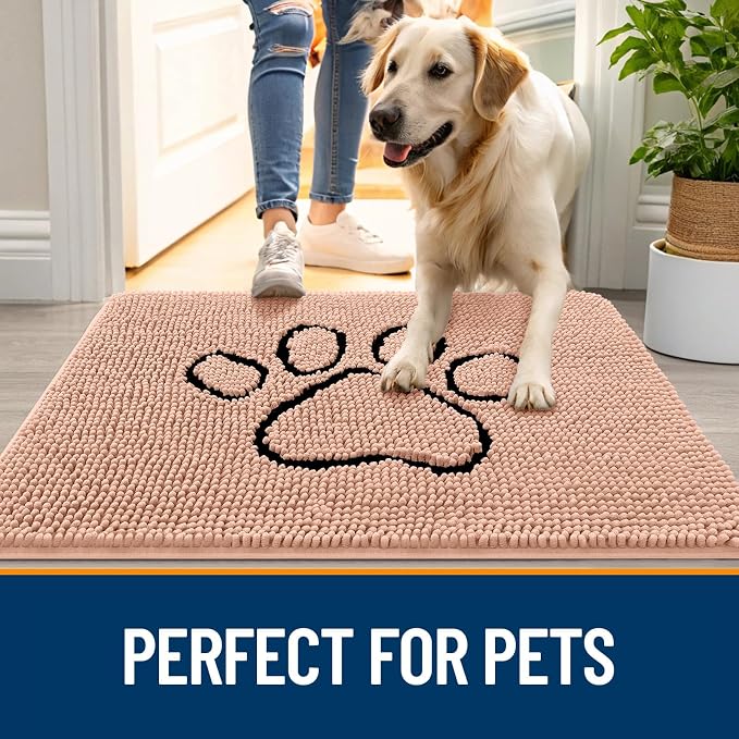 OLANLY Dog Door Mat for Muddy Paws 48x30, Paw Print Design, Absorbs Moisture