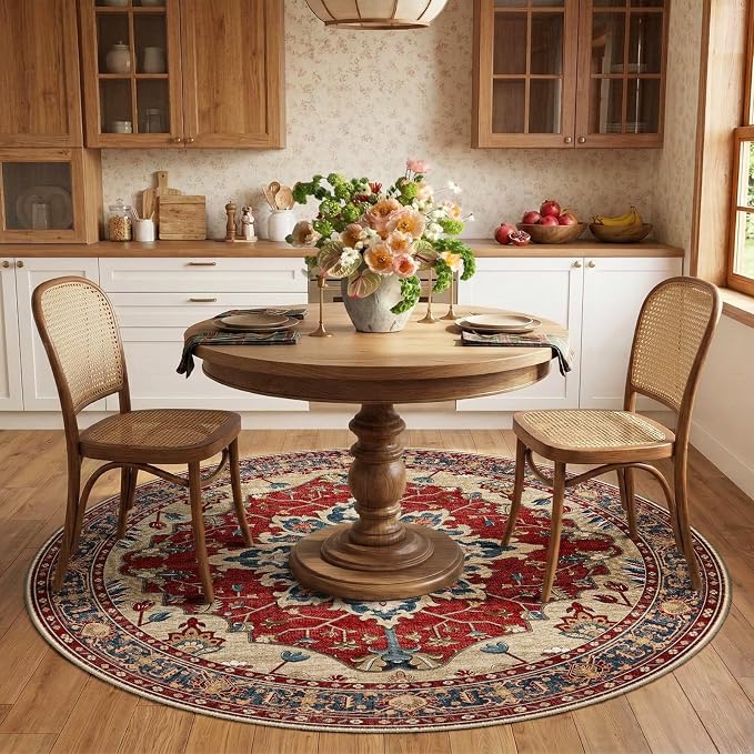 RELEANY Area Rugs Round 6ft Washable Non-Slip, Floral Vintage Distress