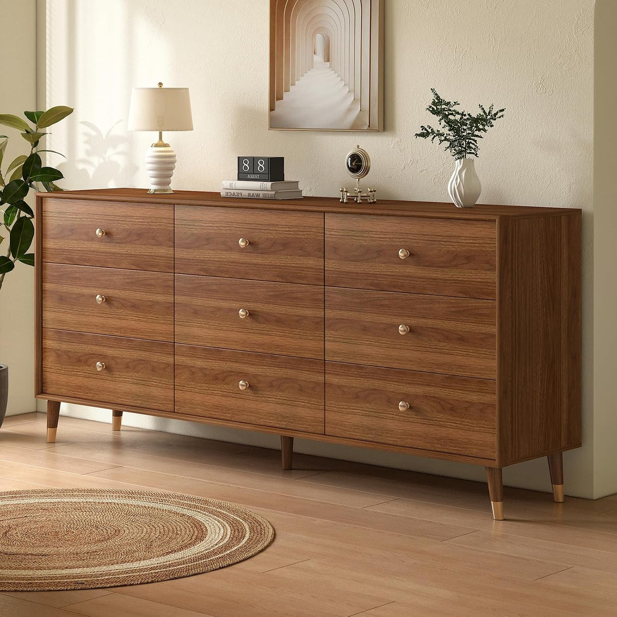 Messenya Dresser for Bedroom, 63 Inch 9 Drawer Wooden Chest of Drawers