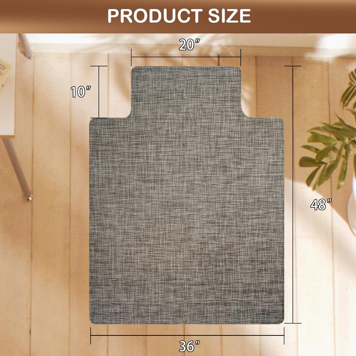 Office Chair Mat for Hardwood Floor, 36" x 48" Non-Slip Office Chair Mat for Rolling Chair, Heavy Duty Textilene Floor Protector for Hardwood Tile, Desk Computer Chair Mat for Home Office,Brown