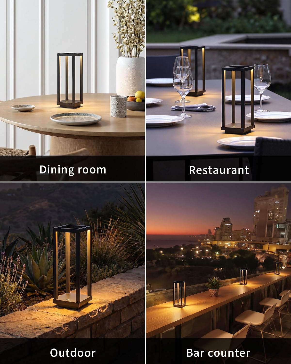 PUSU Cordless Waterproof Table Lamps, Black Outdoor Rechargeable Desk Lamp