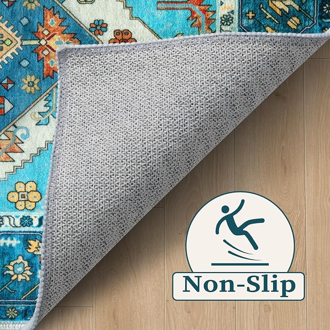 SERISSA Boho Rugs for Entryway, 2x3 Blue Entryway Rug Non-Slip Washable Small