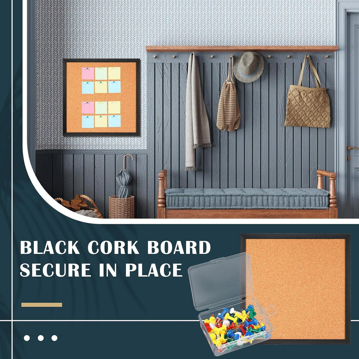 Thyle 6 Pcs Small Cork Bulletin Board 12 x 12, Framed Corkboard 1/2 Thick Vision Board Small Square Pin CorkBoard Decor Display Organizer for Wall Home Office School