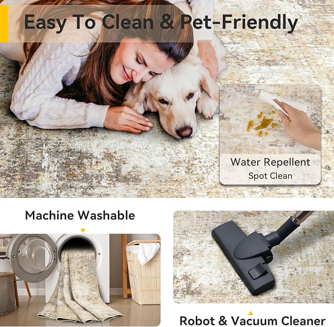 RELEANY Washable Area Rugs 10'x14 Non-Slip Modern Abstract Soft