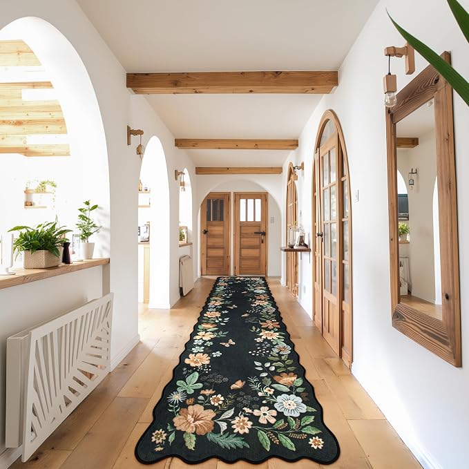 Lahome Floral Hallway Runner Rug Non Slip, Stain Resistan Carpet