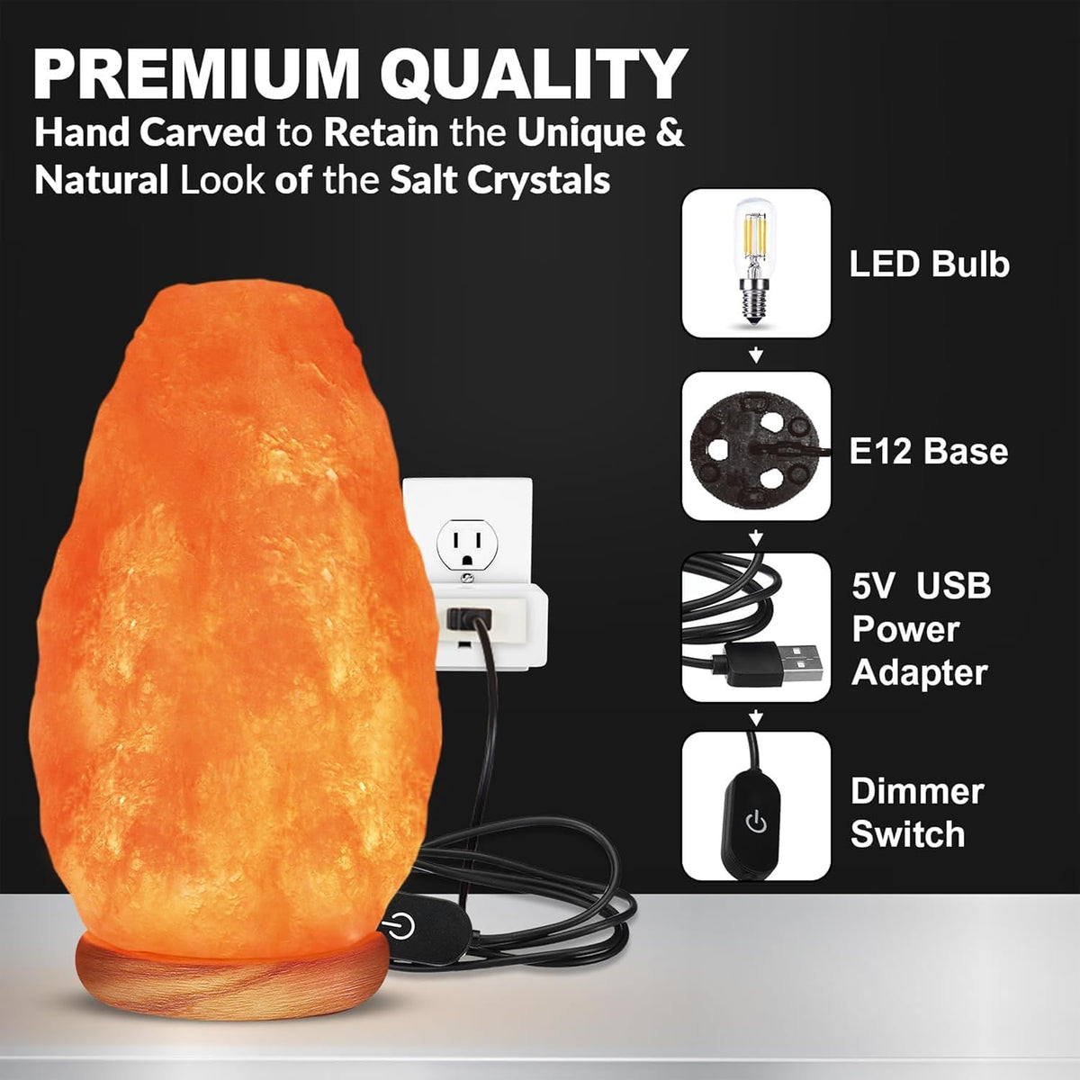 Himalayan Glow Salt Lamp with Touch Dimmer Switch, 5-7 lbs, Natural Pink Crystal, Wooden Base, Room Decor, Home Decor, Relaxation, Ambiance, Gift, Wellness