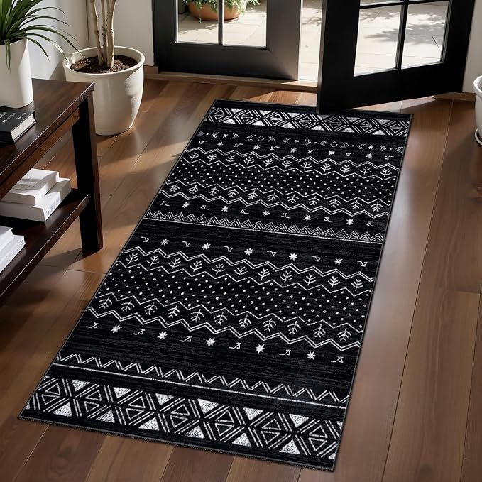 SERISSA 2x4 Rugs for Entryway, Washable Non-Slip Kitchen Runner Rug Small Black