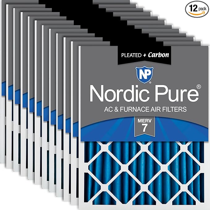 Nordic Pure 20x25x2 Pleated Air Filters MERV 7 Plus Carbon 12 Pack