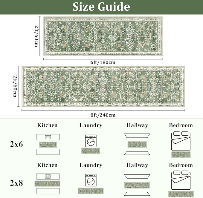 Yamaziot Washable Runner Rug 2x12 – Floral Non Slip Boho Hallway Runner Rug