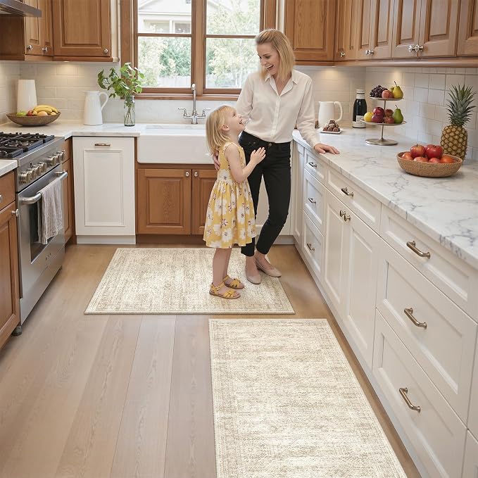 Washable Kitchen Rugs Sets of 2 Piece, Hallway Runner Rug Non-Slip