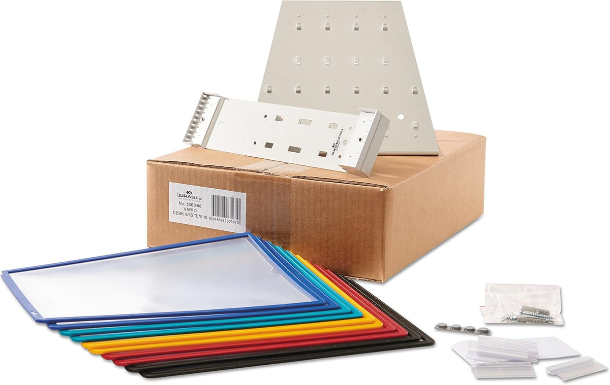 Durable VARIO 20 Pocket Desktop Reference System - Letter Size 10 Double-Sided Panels - Assorted Color Borders (Pack of 6)