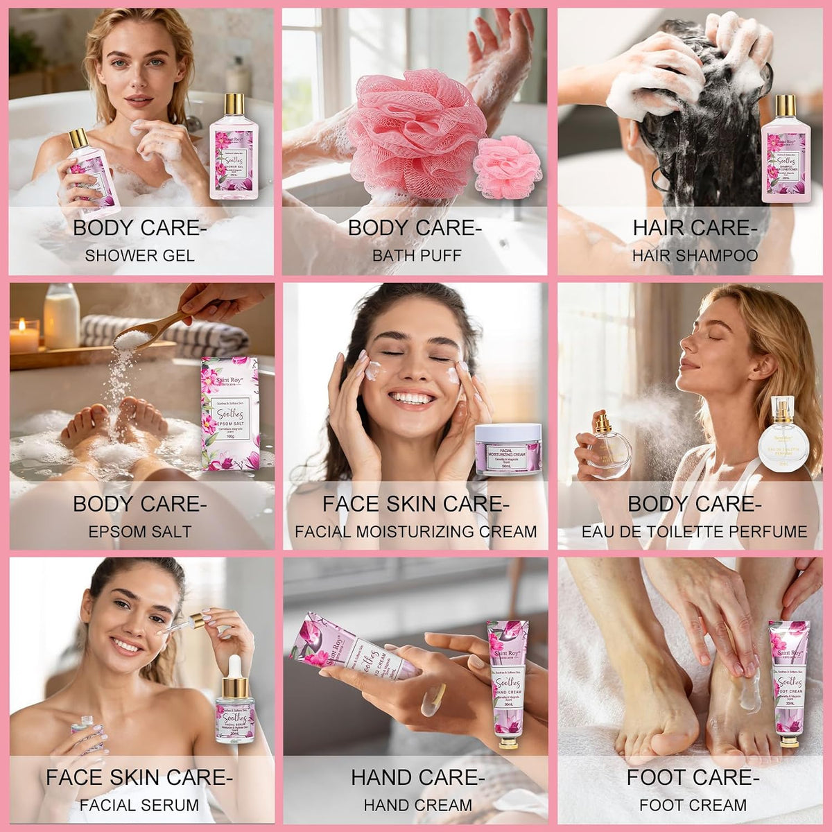 27 Pcs Spa Day Gifts Basket for Women, Camellia Magnolia Bath and Body Gift