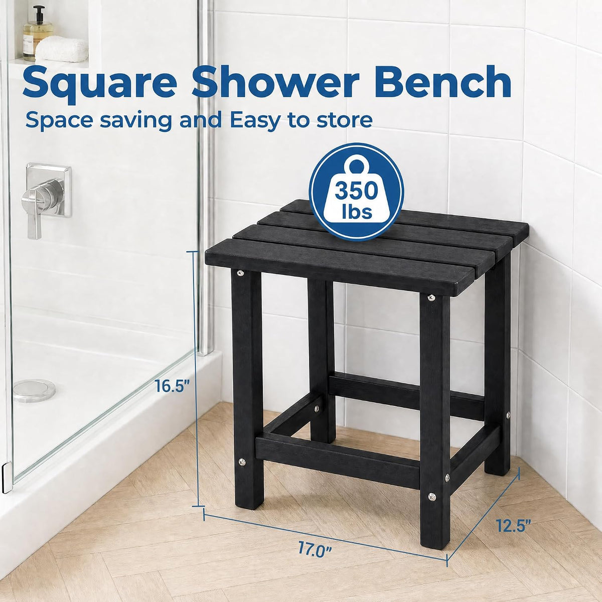 Waterproof HDPE Shower Stool, Side Table for Patio Conversation Set, Black