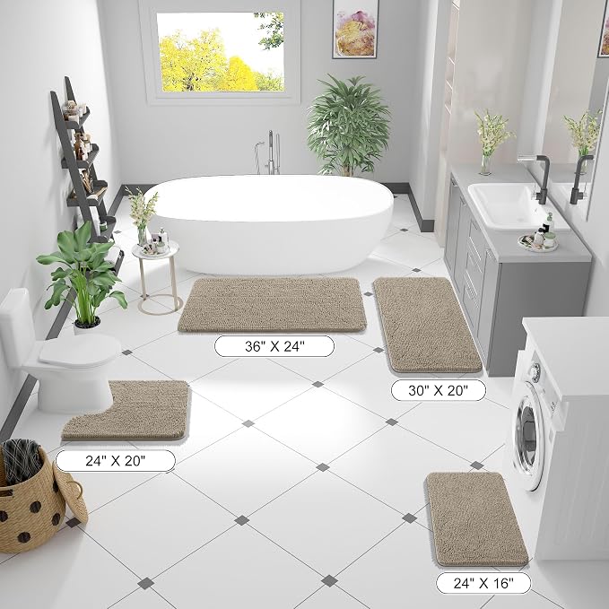 OLANLY Bathroom Runner Rugs 44x24, Soft Absorbent Chenille Bath Rugs, Rubber