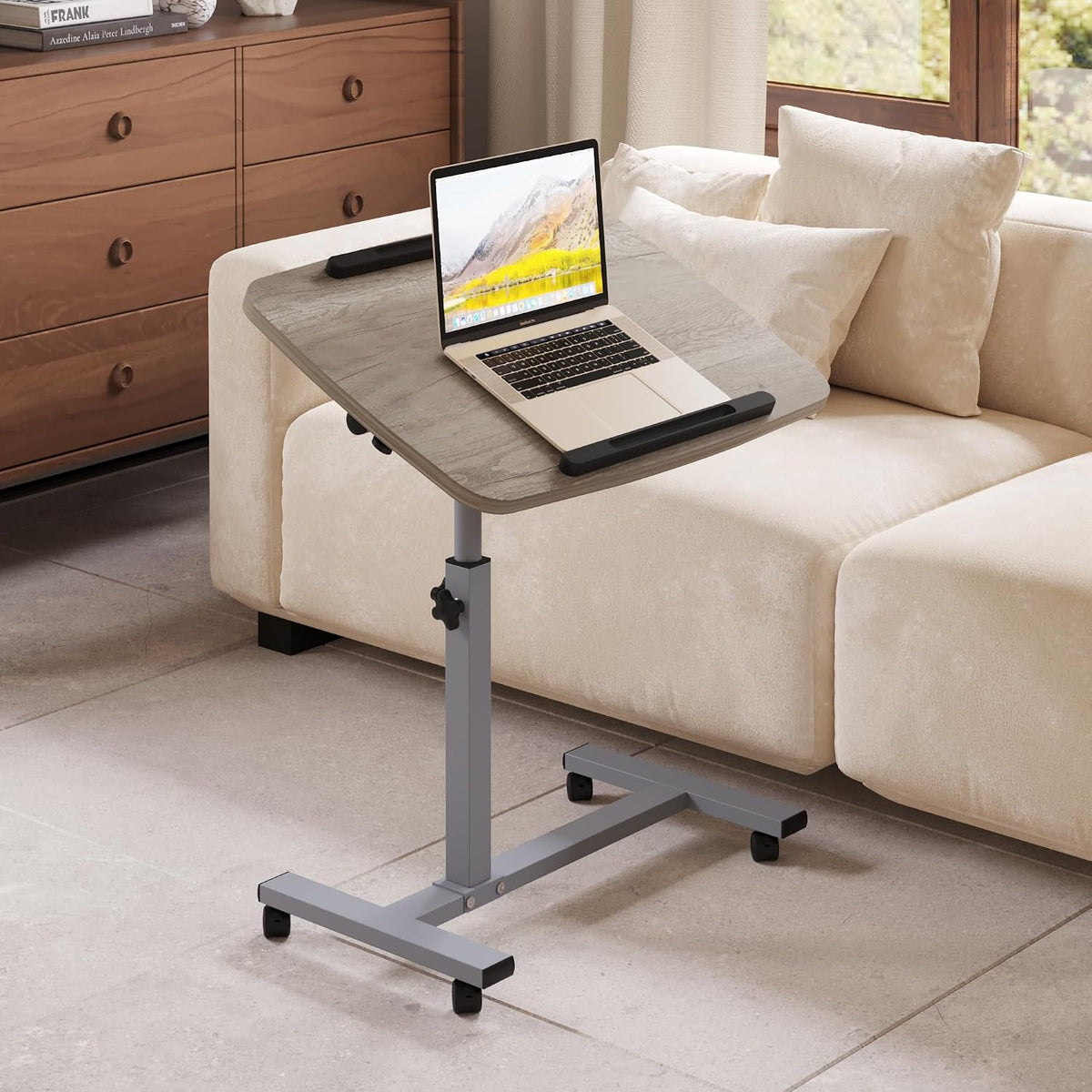 Height-Adjustable Rolling Overbed Laptop Table with Wheels for Bed & Couch