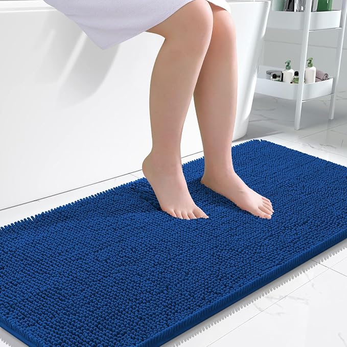 OLANLY Large Bathroom Rugs 45x27, Soft Absorbent Chenille Bath Rugs, Rubber