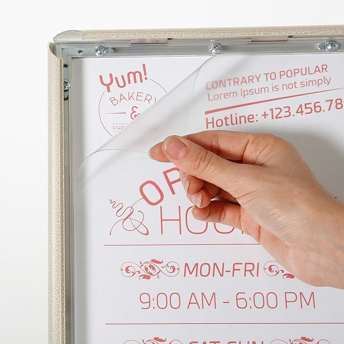 M&T Displays Curved Menu Board, 11x17 Pedestal Sign Holder White Pearlic Floor Standing Aluminum Front Loading Easy Open Poster Message Advertisement Holder For Restaurant Cafe Hotel