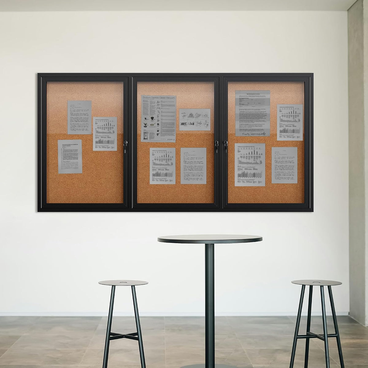 72"x36" Lockable Enclosed Bulletin Board, Outdoor Cork Weather-Resistant Aluminum Frame Notice Board, Wall Mounted Display Case Acrylic Doors for School,Office,Black Frame w/Cork