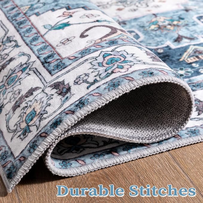 SERISSA Boho Rugs for Entryway, 2x3 Blue Entryway Rug Non-Slip Washable Small