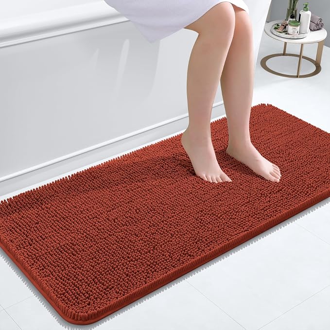OLANLY Bathroom Runner Rugs 47x20, Soft Absorbent Chenille Bath Rugs, Rubber