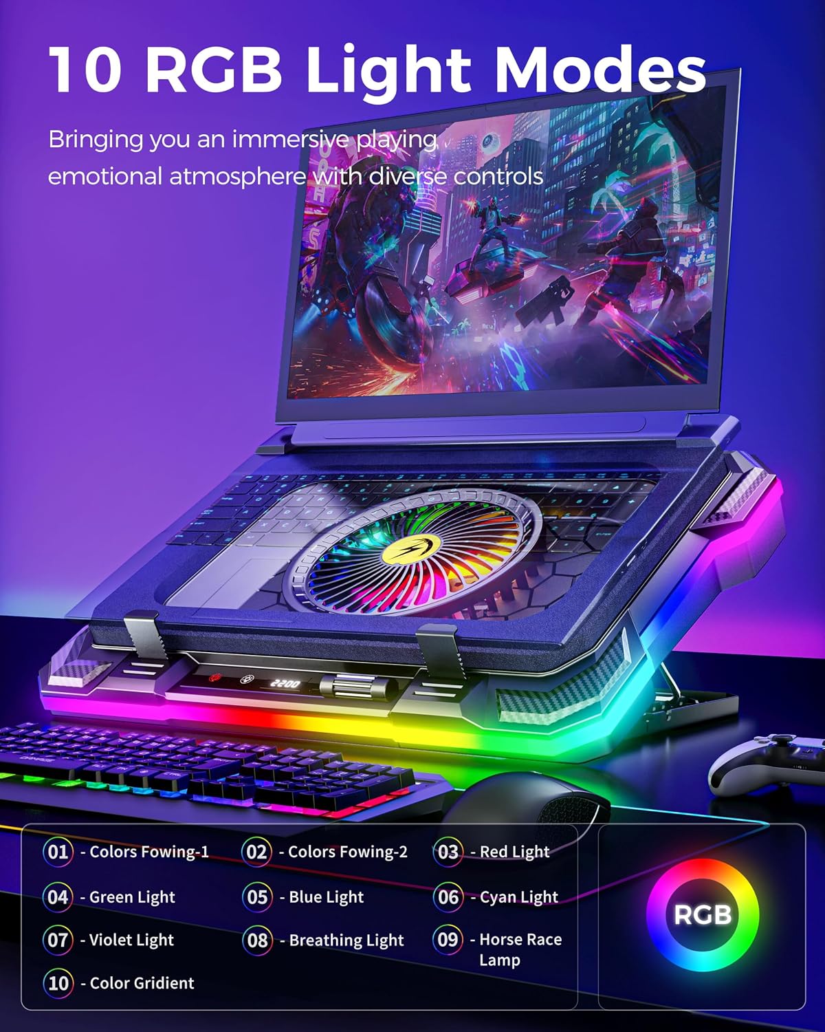 AICHESON Laptop Cooling Stand Gaming RGB Cooler for 15-19 inch Heavy Laptop