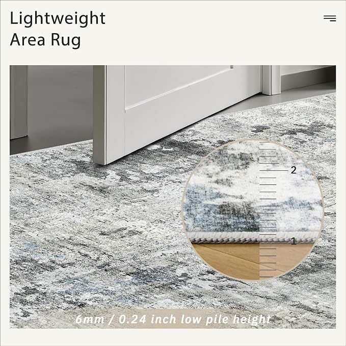 Soalmost Abstract Rug 5x7 Machine Washable Area Indoor Grey Low Pile Non-Slip