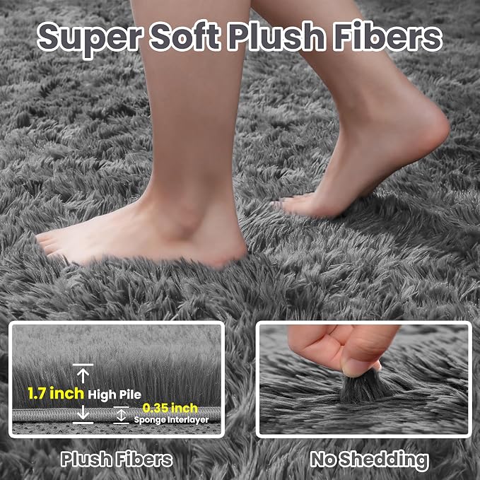 5x7 Area Rugs for Living Room Rug: Soft Fluffy Shag Light Gray Rugs for Bedroom