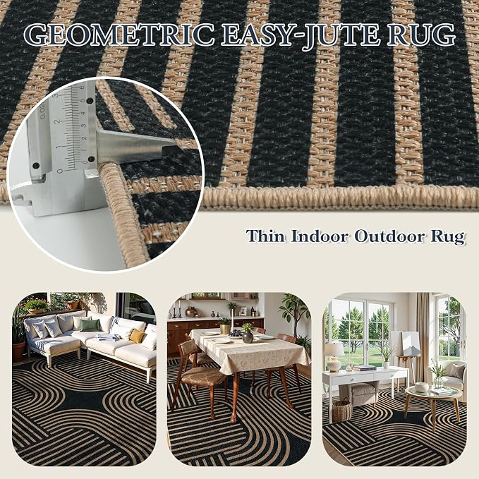 Lahome Enfys Modern Geometric Easy Jute Rug, 6x9 Area Rugs
