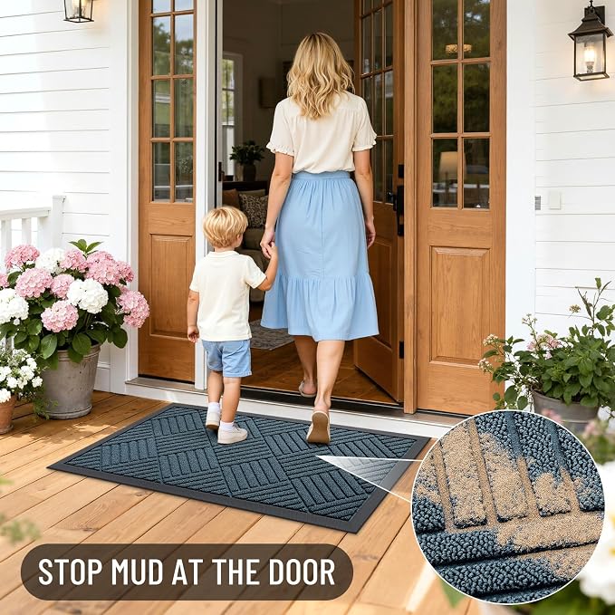 OLANLY Front Door Mat Outside Entrance 47x32, Heavy Duty Sturdy Natural Rubber
