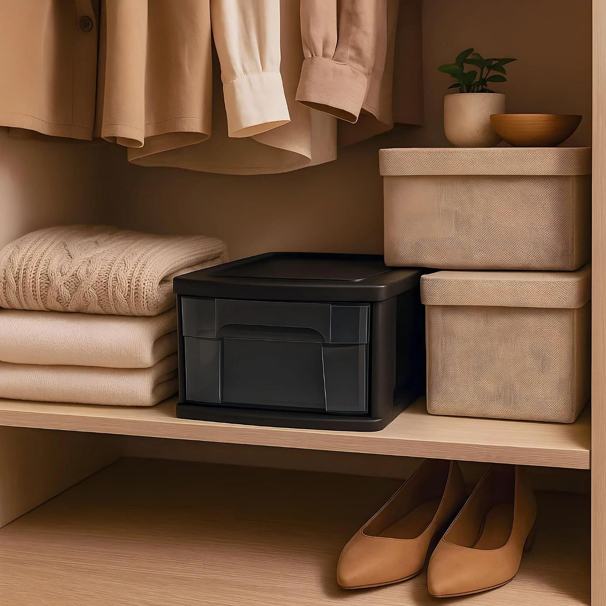 HOMZ 1 Drawer Storage Cart, Medium Plastic Container, Black Frame, 2 Pack