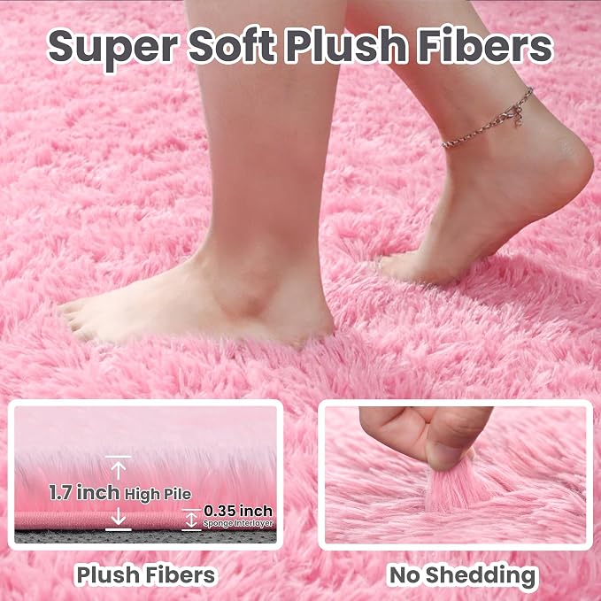 4x6 Area Rugs for Living Room Rug: Soft Fluffy Shag Light Pink Rugs for Bedroom