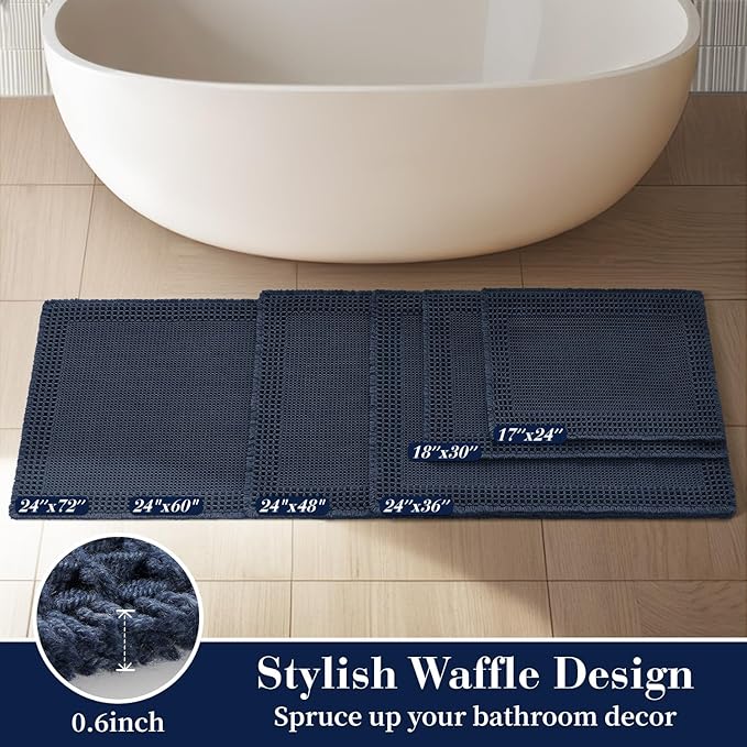 RESARE Waffle Bathroom Runner Rugs, Super Absorbent Bath Mat Non Slip Washable
