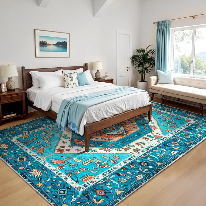 SERISSA 8x10 Area Rugs Blue, Washable Large Boho Rugs