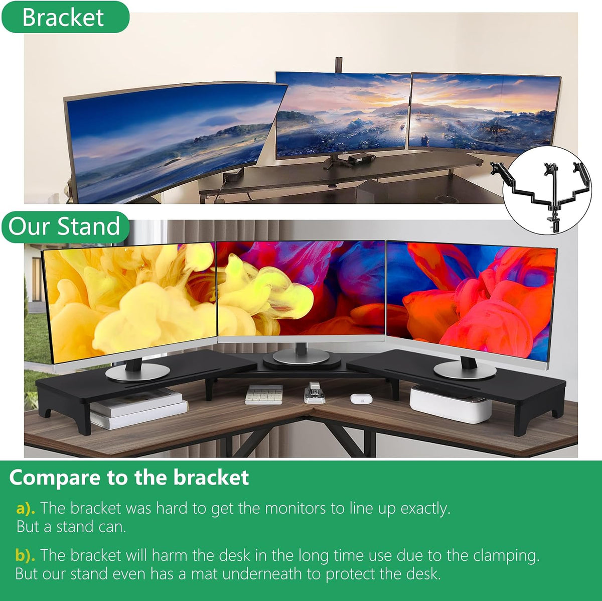 Nnewvante Monitor Stand Riser, 60 inch Bamboo Triple Monitor Stand for Desk